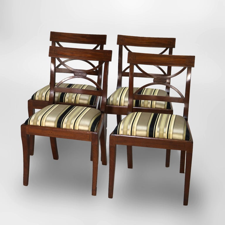 Four English Regency Mahogany & Ebony Inlay Splat Back Dining Side Chairs c1830