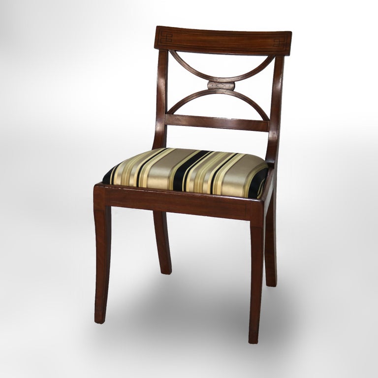 Four English Regency Mahogany & Ebony Inlay Splat Back Dining Side Chairs c1830