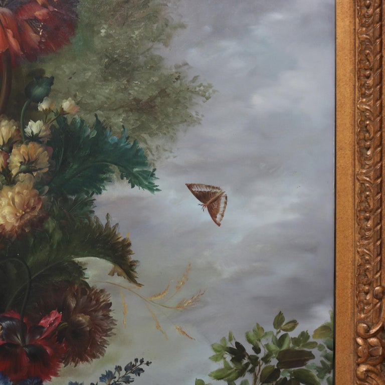 Monumental Oil on Canvas Floral & Fruit Still Life Painting by Sherman 20thC