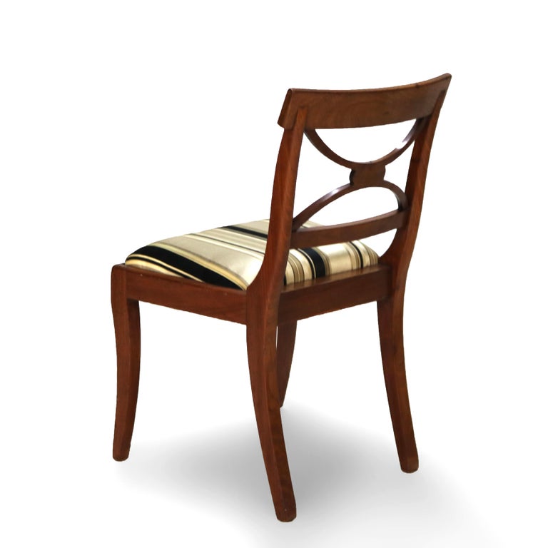 Four English Regency Mahogany & Ebony Inlay Splat Back Dining Side Chairs c1830