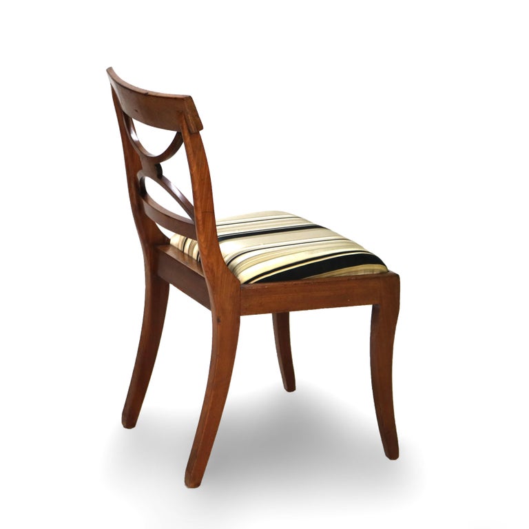 Four English Regency Mahogany & Ebony Inlay Splat Back Dining Side Chairs c1830