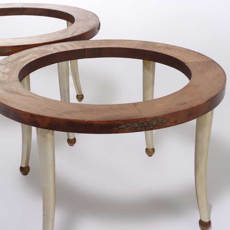 Pair Mid Century Modern Wood, Metal & Brass Round Side Table Bases 20thC