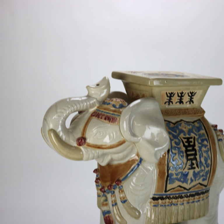 Vintage Chinese Majolica Figural Elephant Pottery Garden Seat Mid 20thC