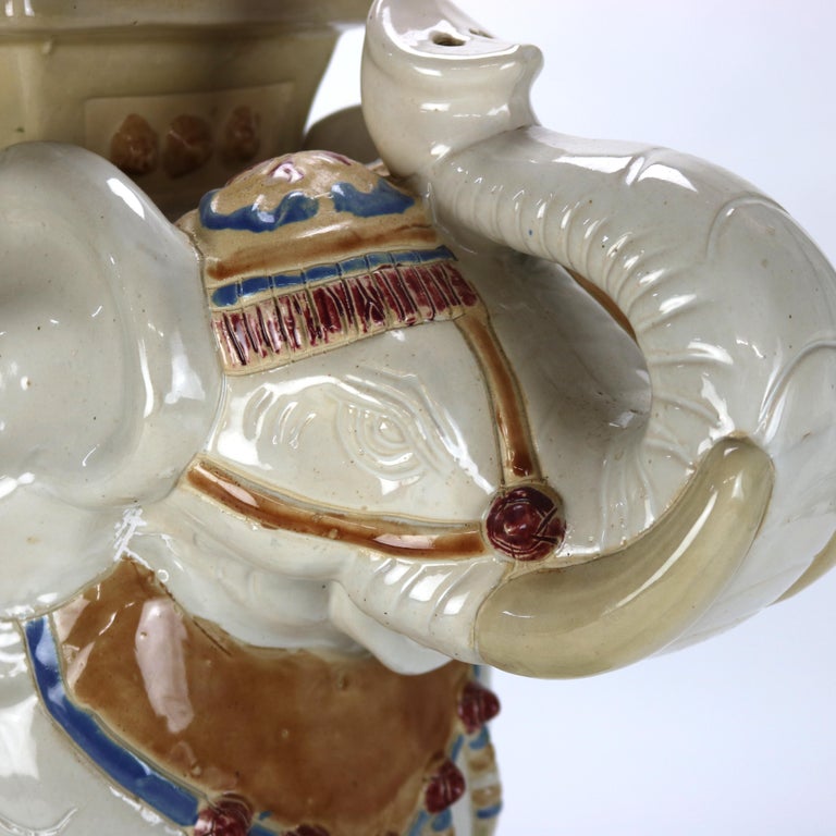 Vintage Chinese Majolica Figural Elephant Pottery Garden Seat Mid 20thC