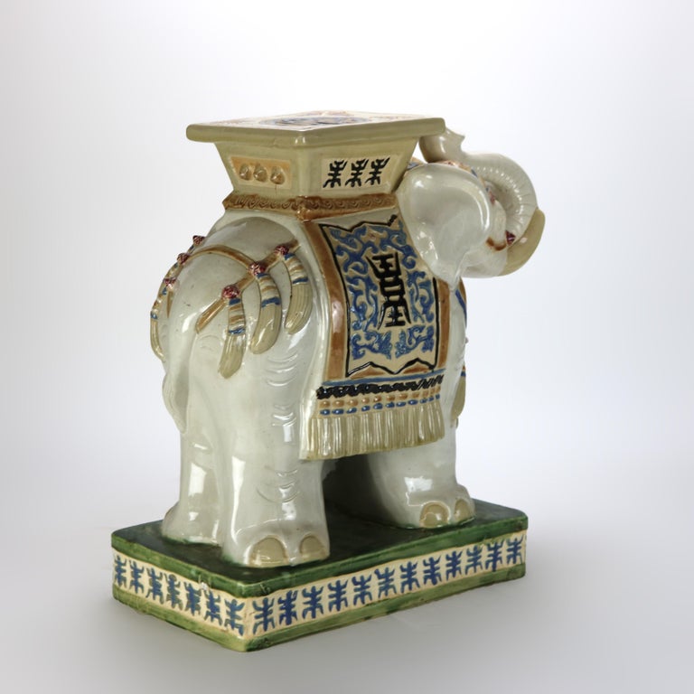 Vintage Chinese Majolica Figural Elephant Pottery Garden Seat Mid 20thC