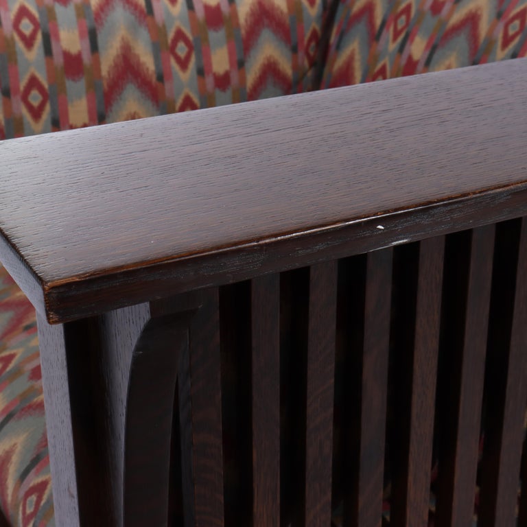 Pair Vintage Stickley Prairie School Arts & Crafts Oak Spindle Arm Chairs 20thC