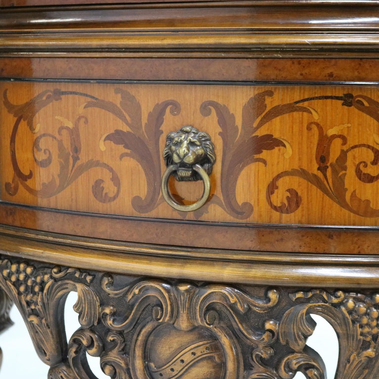 Antique French Style Reticulated Flame Mahogany, Rosewood & Satinwood Credenza