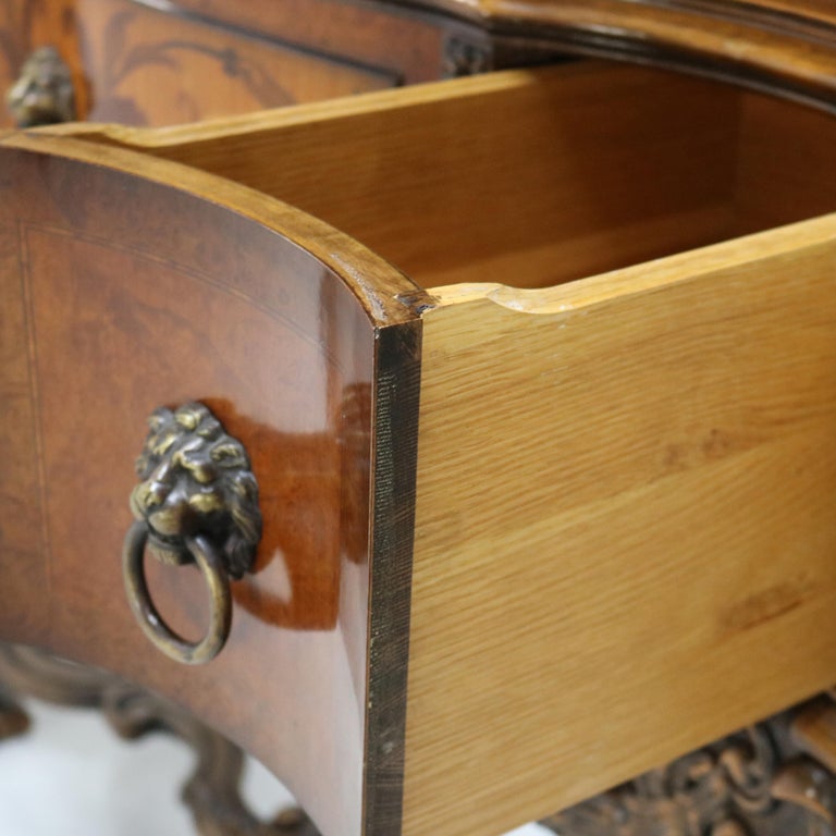 Antique French Style Reticulated Flame Mahogany, Rosewood & Satinwood Credenza