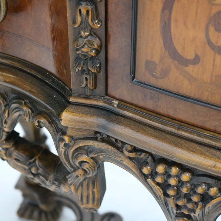 Antique French Style Reticulated Flame Mahogany, Rosewood & Satinwood Credenza
