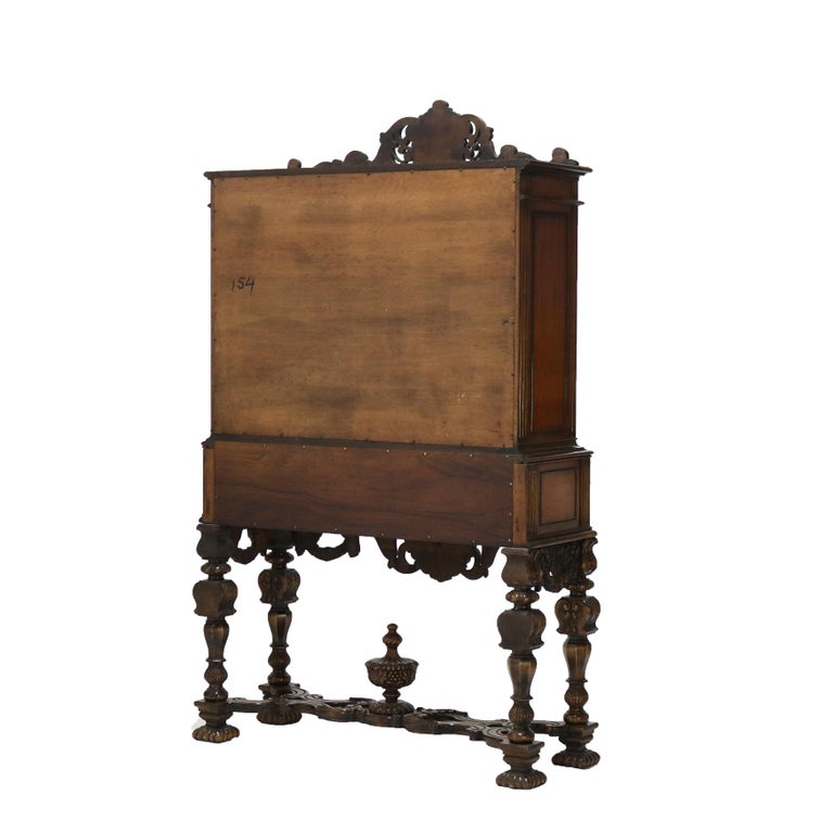 Antique French Style Reticulated Flame Mahogany, Rosewood & Satinwood Credenza