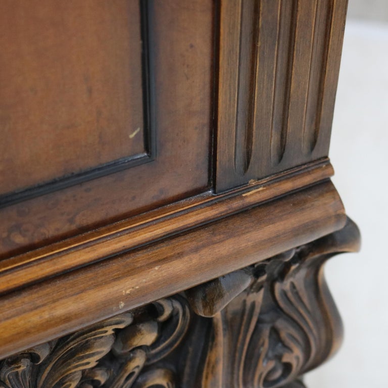 Antique French Style Reticulated Flame Mahogany, Rosewood & Satinwood Credenza