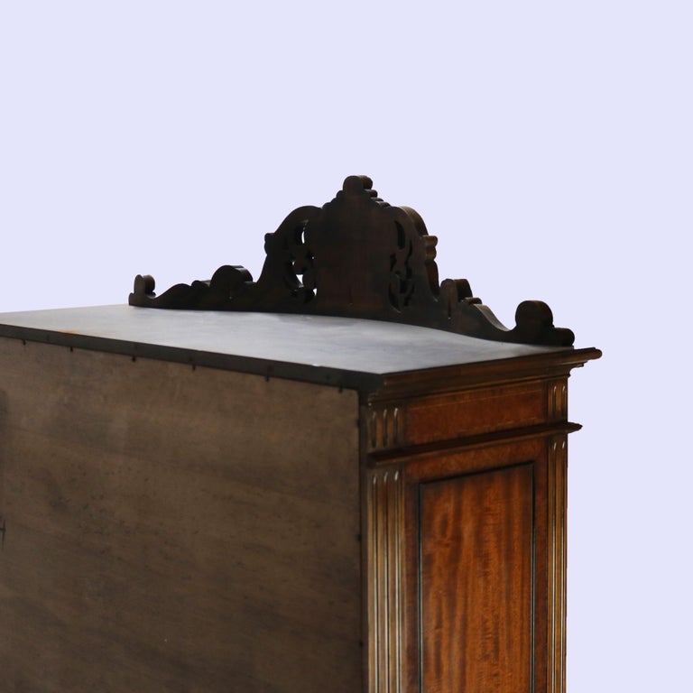 Antique French Style Reticulated Flame Mahogany, Rosewood & Satinwood Credenza