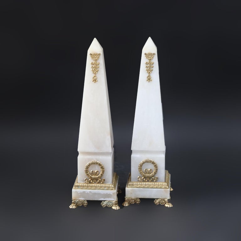 Pair of Antique French Marble Obelisks with Ormolu Mounts C1890