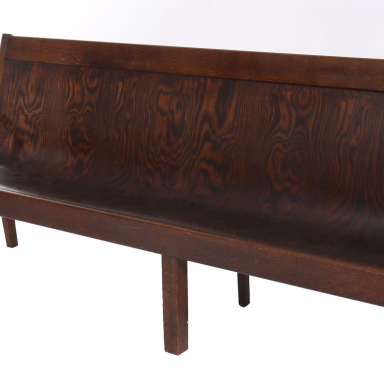 Antique Arts & Crafts Oak 10-Foot Train Station Long Bench C1920