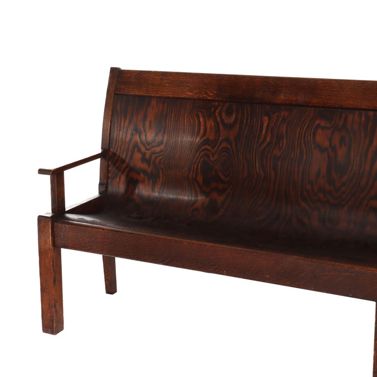 Antique Arts & Crafts Oak 10-Foot Train Station Long Bench C1920