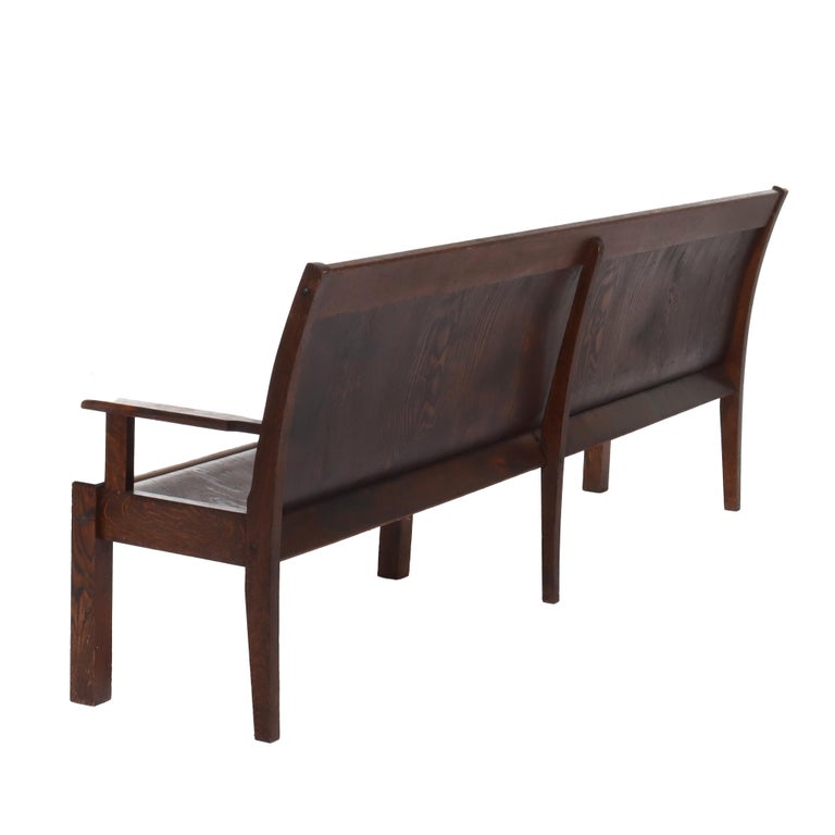 Antique Arts & Crafts Oak 10-Foot Train Station Long Bench C1920