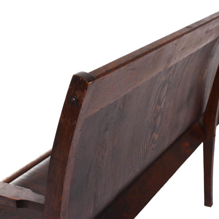 Antique Arts & Crafts Oak 10-Foot Train Station Long Bench C1920
