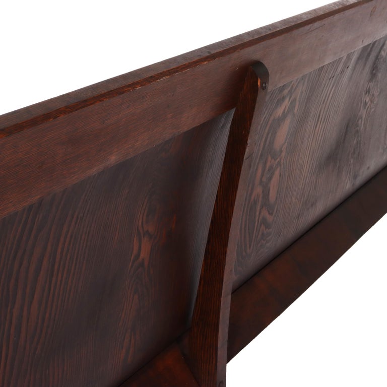 Antique Arts & Crafts Oak 10-Foot Train Station Long Bench C1920