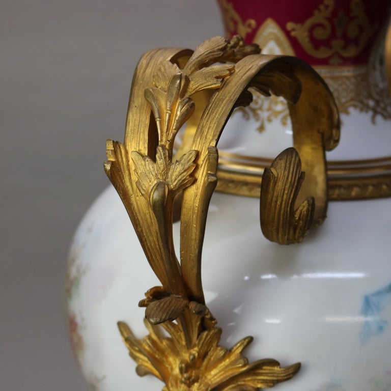 Antique French Sevres Louis XIV Style Porcelain & Ormolu Lidded Floor Urn c1890