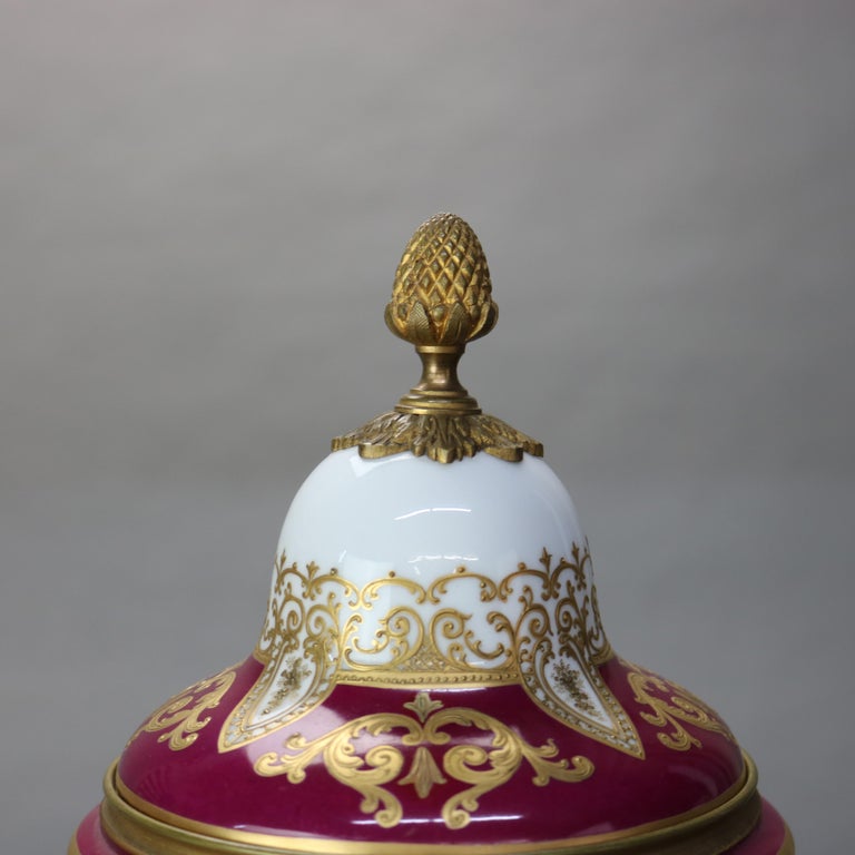 Antique French Sevres Louis XIV Style Porcelain & Ormolu Lidded Floor Urn c1890