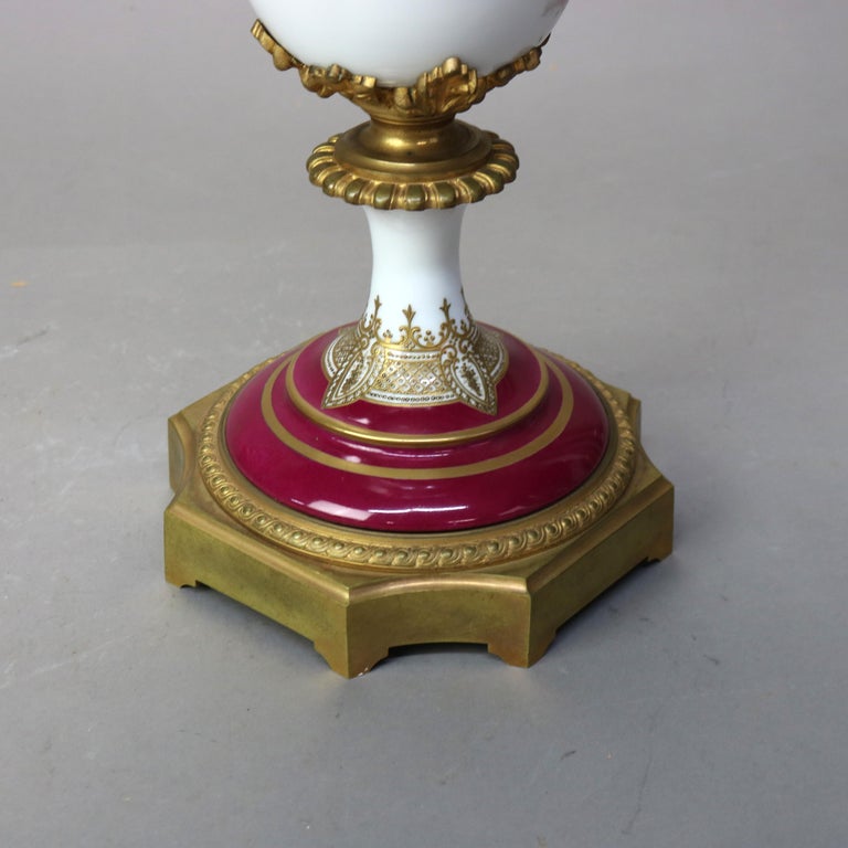 Antique French Sevres Louis XIV Style Porcelain & Ormolu Lidded Floor Urn c1890