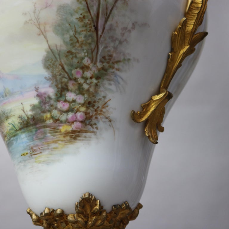 Antique French Sevres Louis XIV Style Porcelain & Ormolu Lidded Floor Urn c1890