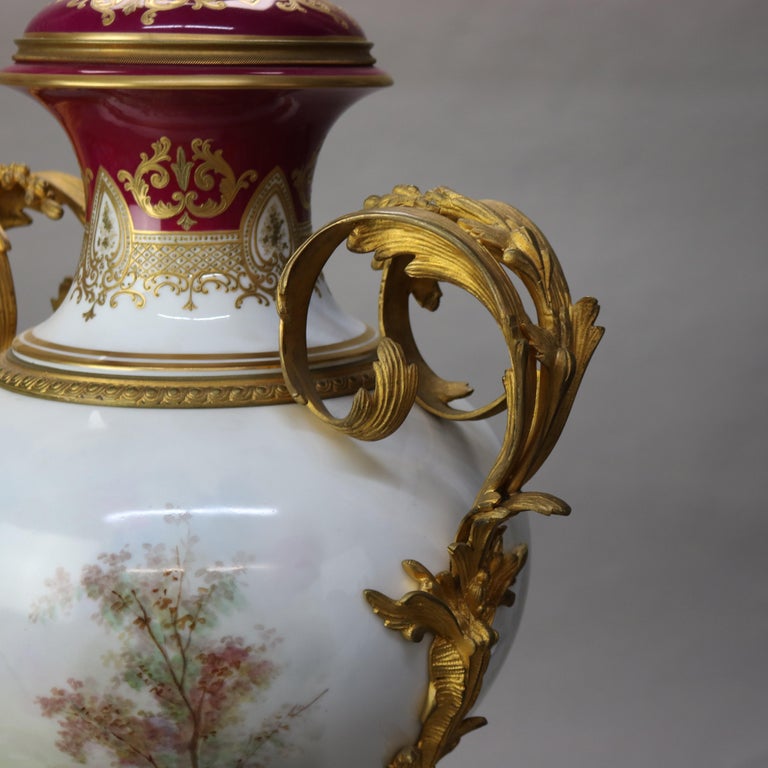 Antique French Sevres Louis XIV Style Porcelain & Ormolu Lidded Floor Urn c1890