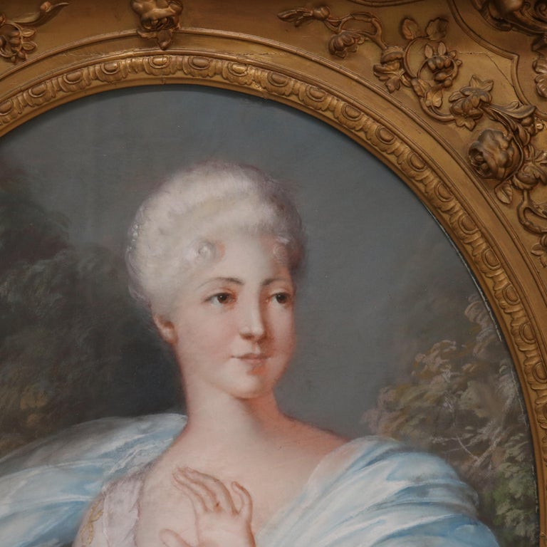 Antique Louis XIV Pastel Portrait of a Noble Woman C1870