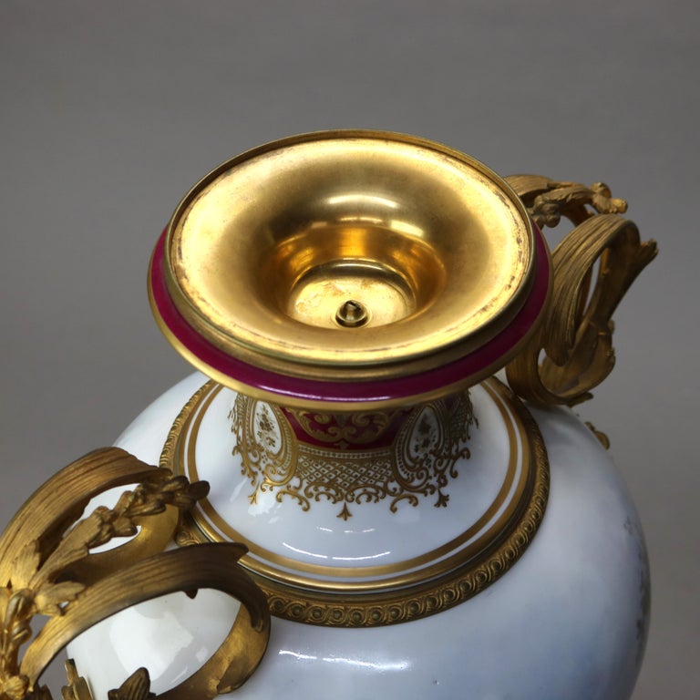 Antique French Sevres Louis XIV Style Porcelain & Ormolu Lidded Floor Urn c1890