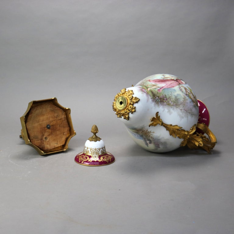 Antique French Sevres Louis XIV Style Porcelain & Ormolu Lidded Floor Urn c1890