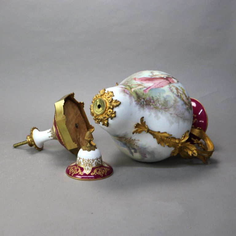 Antique French Sevres Louis XIV Style Porcelain & Ormolu Lidded Floor Urn c1890