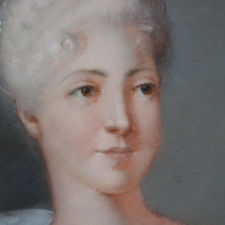 Antique Louis XIV Pastel Portrait of a Noble Woman C1870