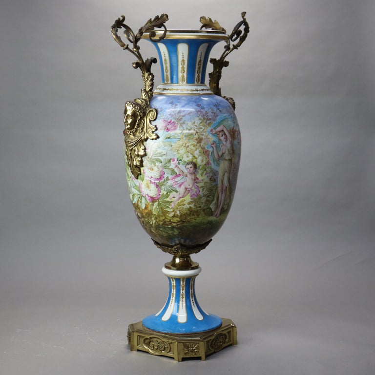 Antique Sevres Louis XIV Style Hand Painted & Gilt Porcelain Floor Urn C1890