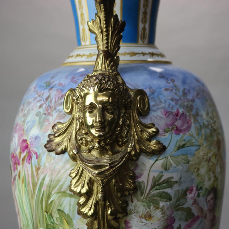 Antique Sevres Louis XIV Style Hand Painted & Gilt Porcelain Floor Urn C1890