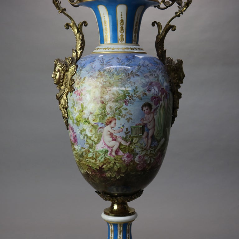 Antique Sevres Louis XIV Style Hand Painted & Gilt Porcelain Floor Urn C1890