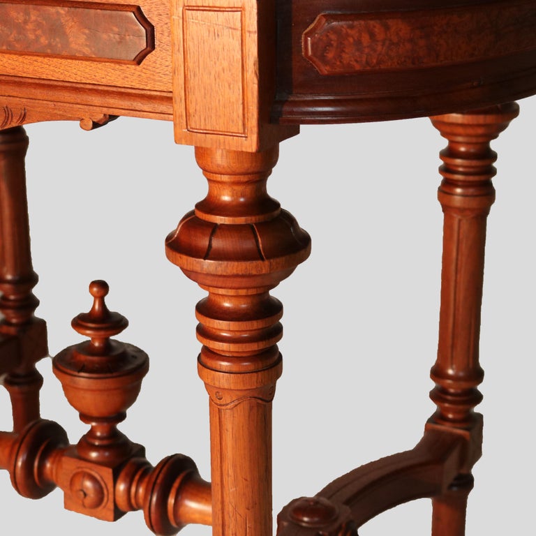 Brooks School Renaissance Revival Carved Walnut Burl & Marble Parlor Table c1880
