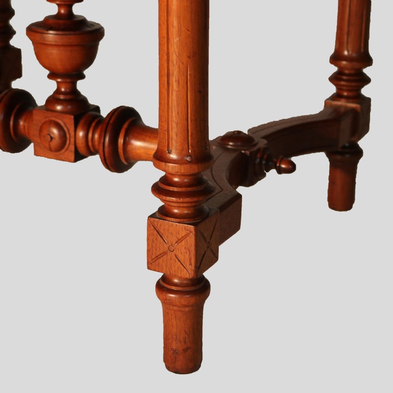 Brooks School Renaissance Revival Carved Walnut Burl & Marble Parlor Table c1880