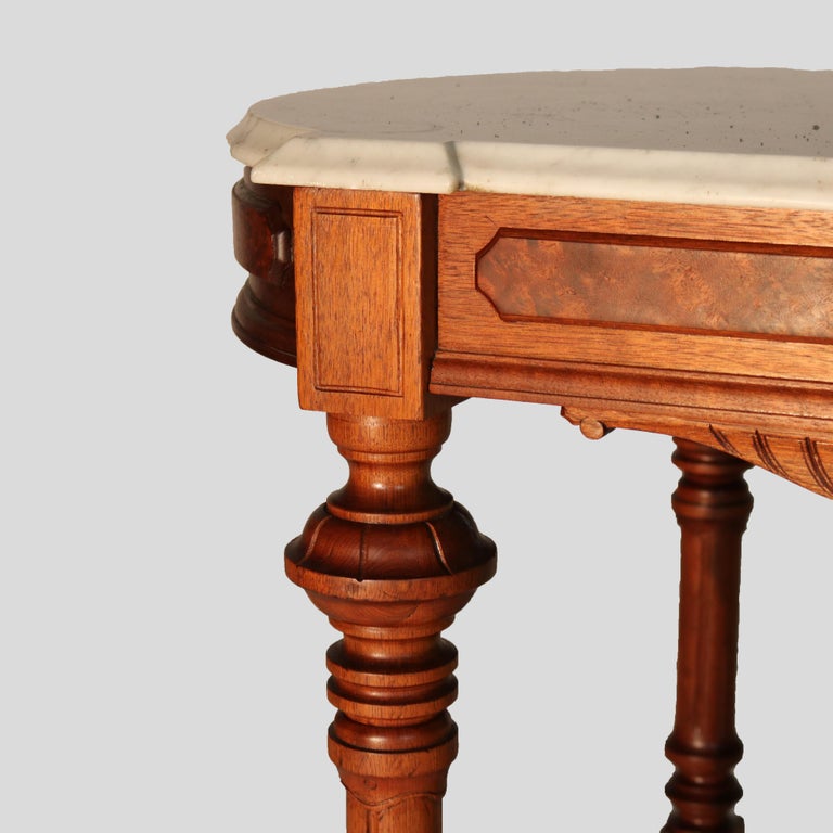 Brooks School Renaissance Revival Carved Walnut Burl & Marble Parlor Table c1880