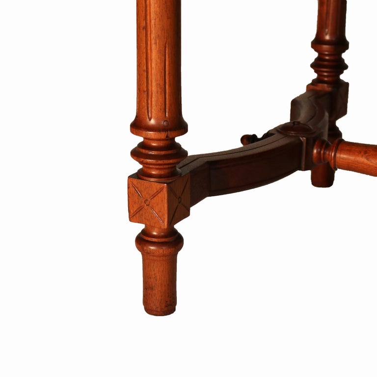Brooks School Renaissance Revival Carved Walnut Burl & Marble Parlor Table c1880