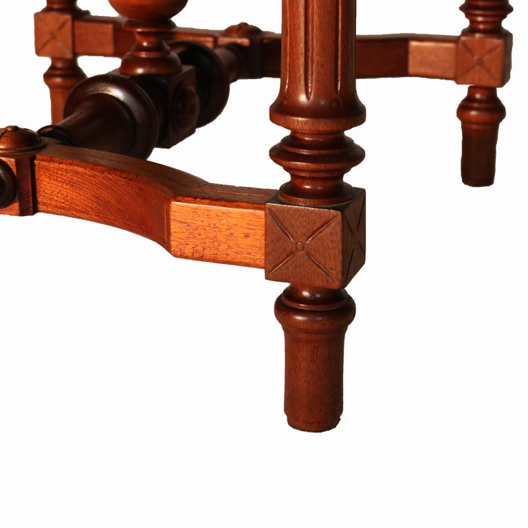 Brooks School Renaissance Revival Carved Walnut Burl & Marble Parlor Table c1880