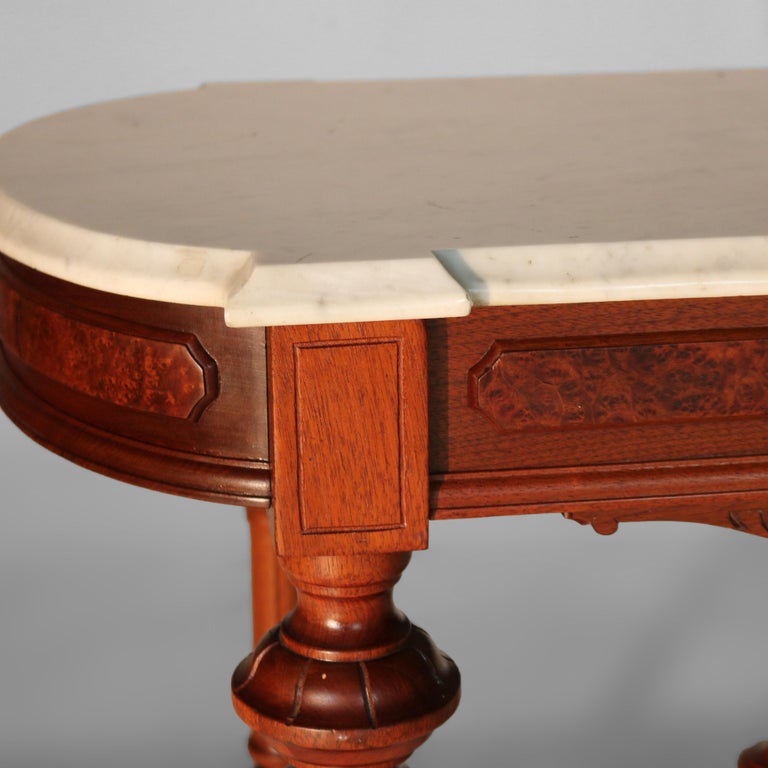 Brooks School Renaissance Revival Carved Walnut Burl & Marble Parlor Table c1880