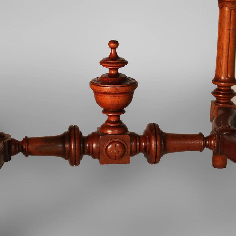 Brooks School Renaissance Revival Carved Walnut Burl & Marble Parlor Table c1880