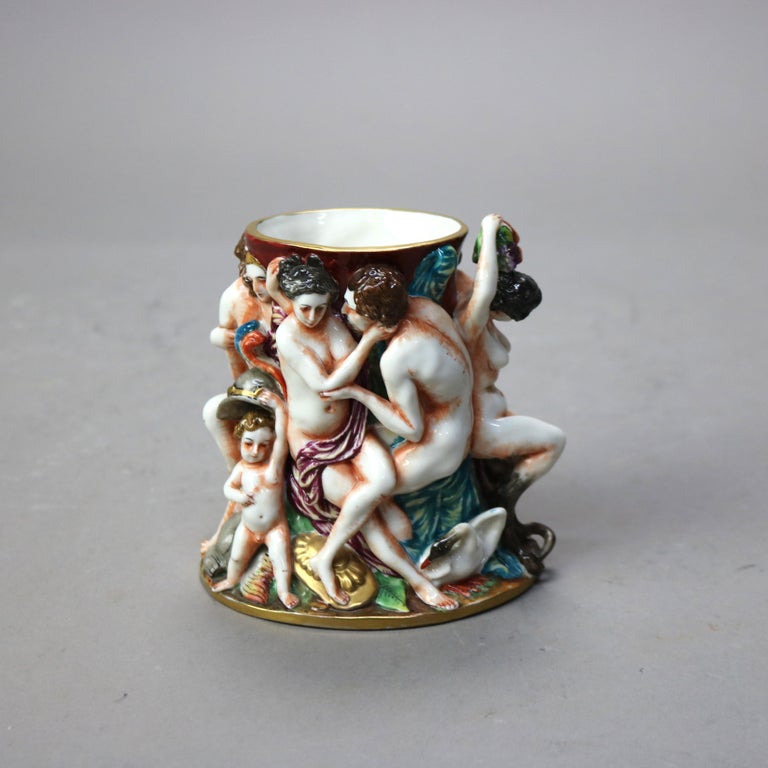 Antique Classical Capodimonte Figural Porcelain Set - One Lidded & Two Open Jars
