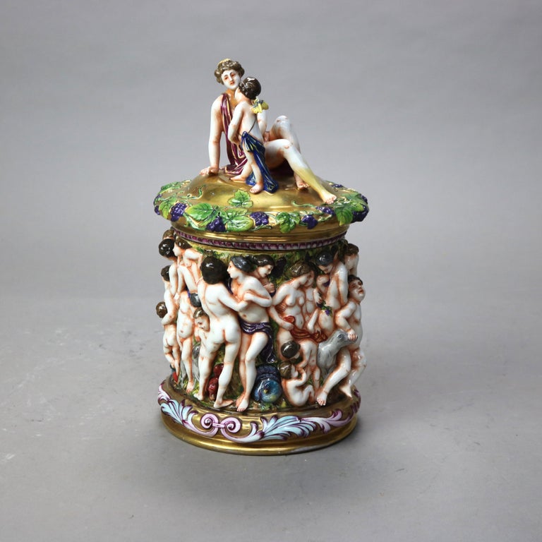 Antique Classical Capodimonte Figural Porcelain Set - One Lidded & Two Open Jars