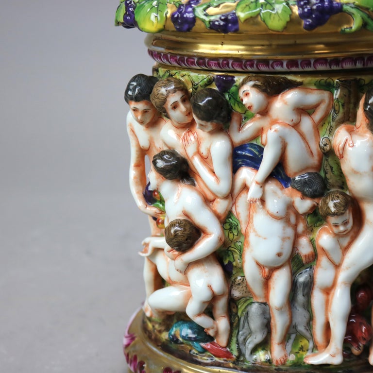 Antique Classical Capodimonte Figural Porcelain Set - One Lidded & Two Open Jars