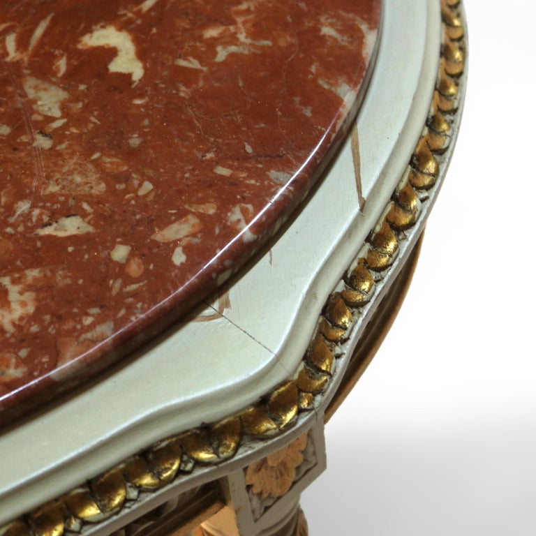 Antique French Louis XVI Gilt Wood & Rouge Marble Stand c1930