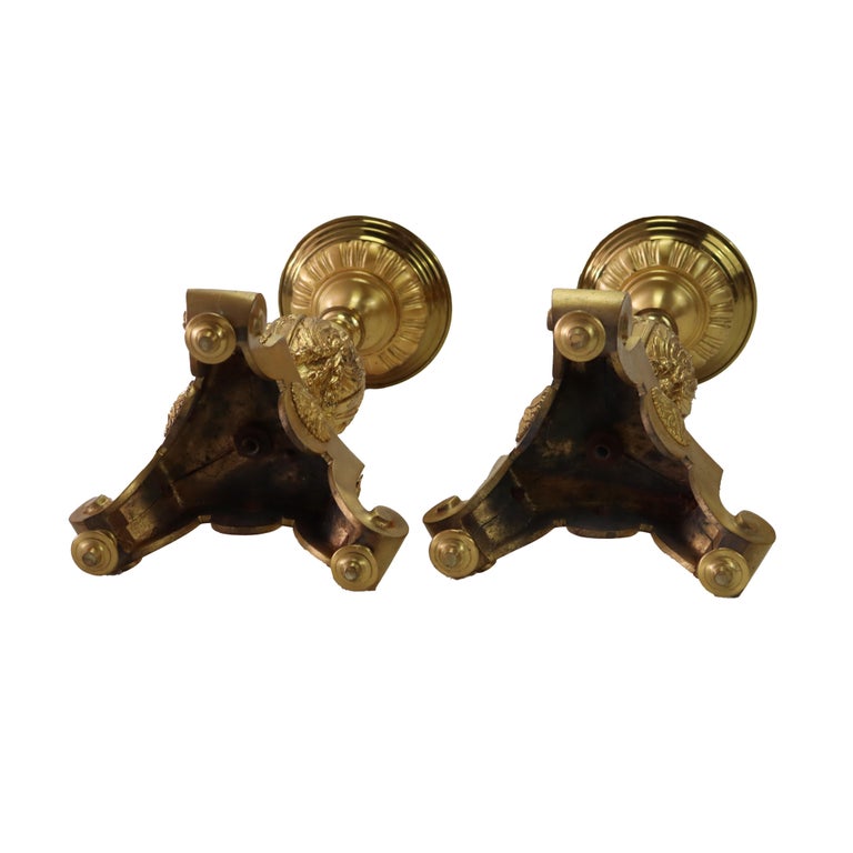 Pair of Antique French Brass & Fire Gilt Bronze Figural Candlesticks C1890