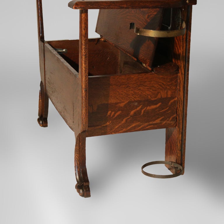 Antique Stickley School Arts & Crafts Oak Hall Seat with Mirror & Hook c1920