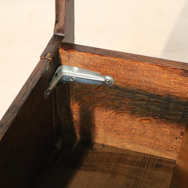 Antique Stickley School Arts & Crafts Oak Hall Seat with Mirror & Hook c1920