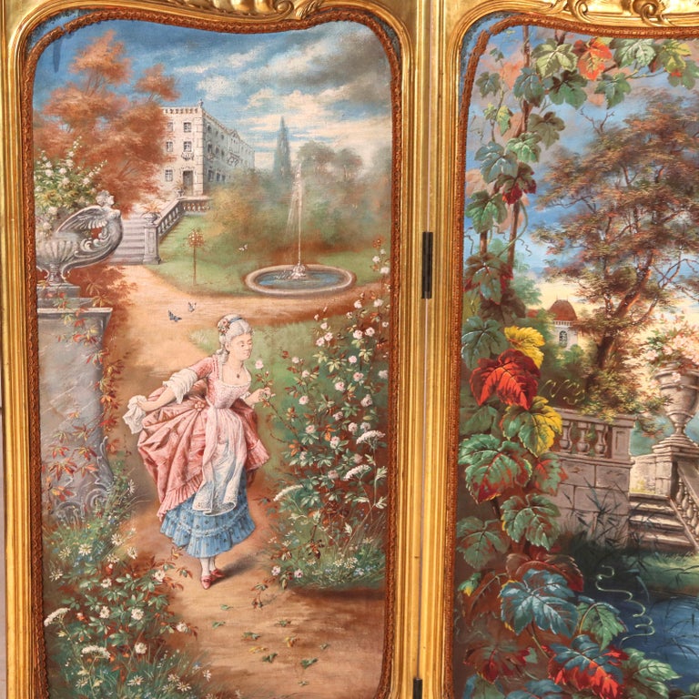 Antique Louis XIV Gilt Wood Three Panel Screen Unsigned C1890
